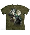 Three Wolf Moon in Olive - Wolves T Shirt The Mountain