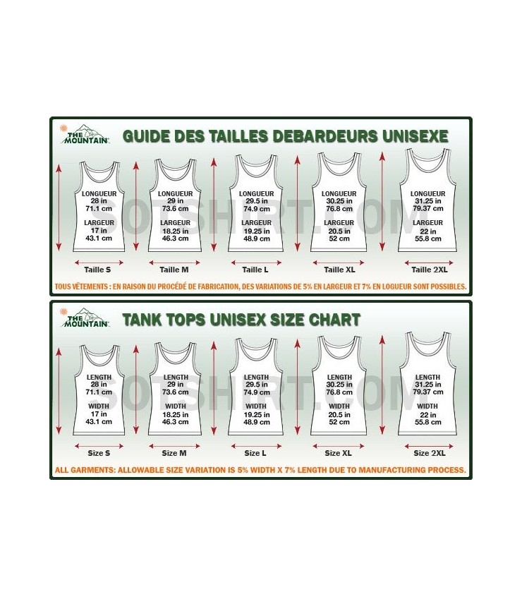 Unisex Tank Top Size Chart