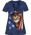 Tee-shirt femme motif chaton avec col en V - T-shirt chaton