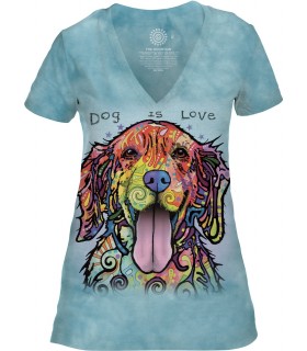 Tee-shirt femme motif chien avec col en V - T-shirt chien
