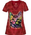 Tee-shirt femme motif Chat avec col en V - T-shirt chat