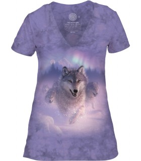 Tee-shirt femme motif Loup avec col en V - T-shirt loup
