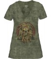 Tee-shirt femme motif DJ Lion Retro avec col en V - T-shirt Lion