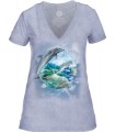 Tee-shirt femme motif dauphin avec col en V - T-shirt dauphin
