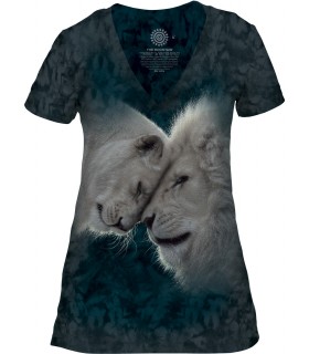 Tee-shirt femme motif loup avec col en V - T-shirt loup