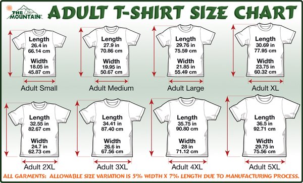 Standard T Shirt Size Chart